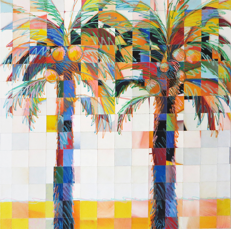 TWO PALM TREES  54”X54” canvas painting